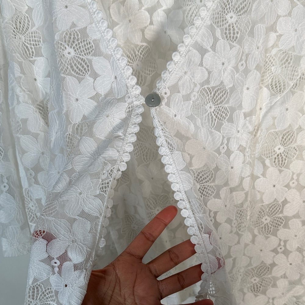 Harper 241 White Floral Lace Cardigan Cover Up Boho Plus Size 3X Chic - Picture 4 of 10